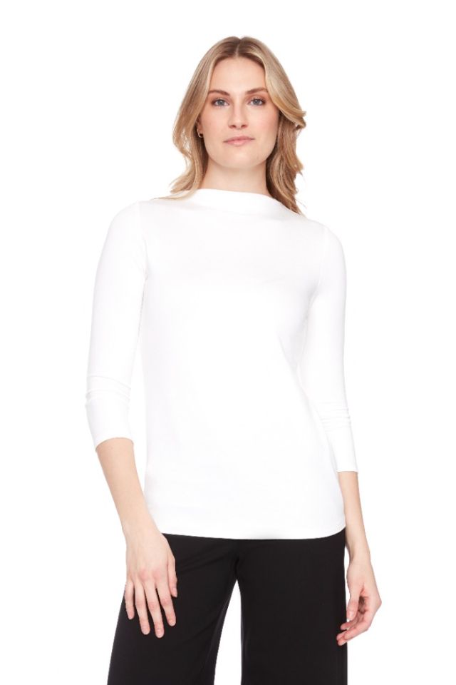 Boat Neck 3/4 Sleeve Top, Color: CLOUD, Size: S