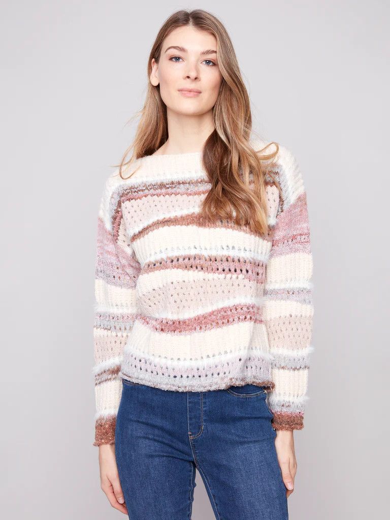 Patchwork Knit Sweater , Color: Sepia, Size: S