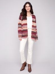 Jacquard Space Dye Cardigan , Color: Jewel, Size: S