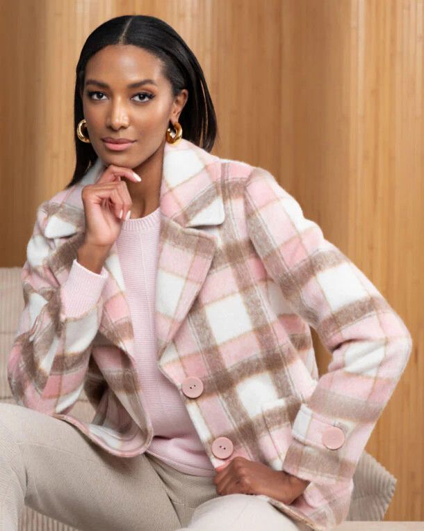 Plush Plaid Button Up, Color: Rose/ Cream Mix, Size: S