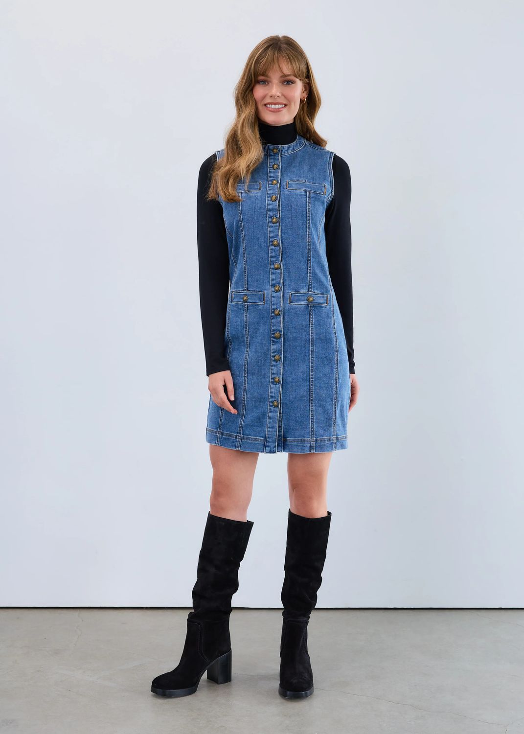 Denim Vest Dress, Color: Med. Blue, Size: S