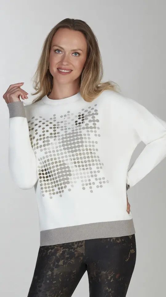 Crew Neck Print Long Sleeve, Color: Cream, Size: S