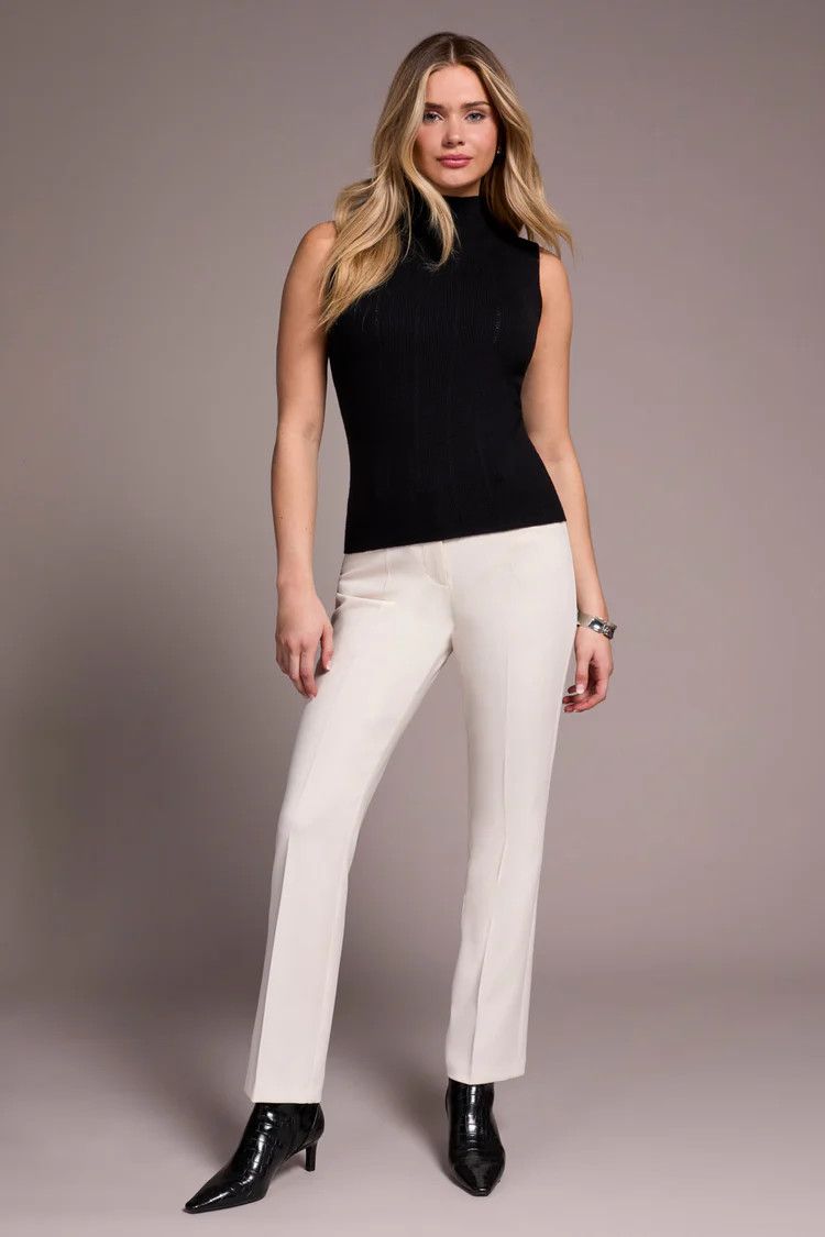 Textured Ribbed S.L. Mock Neck, Color: Black, Size: S