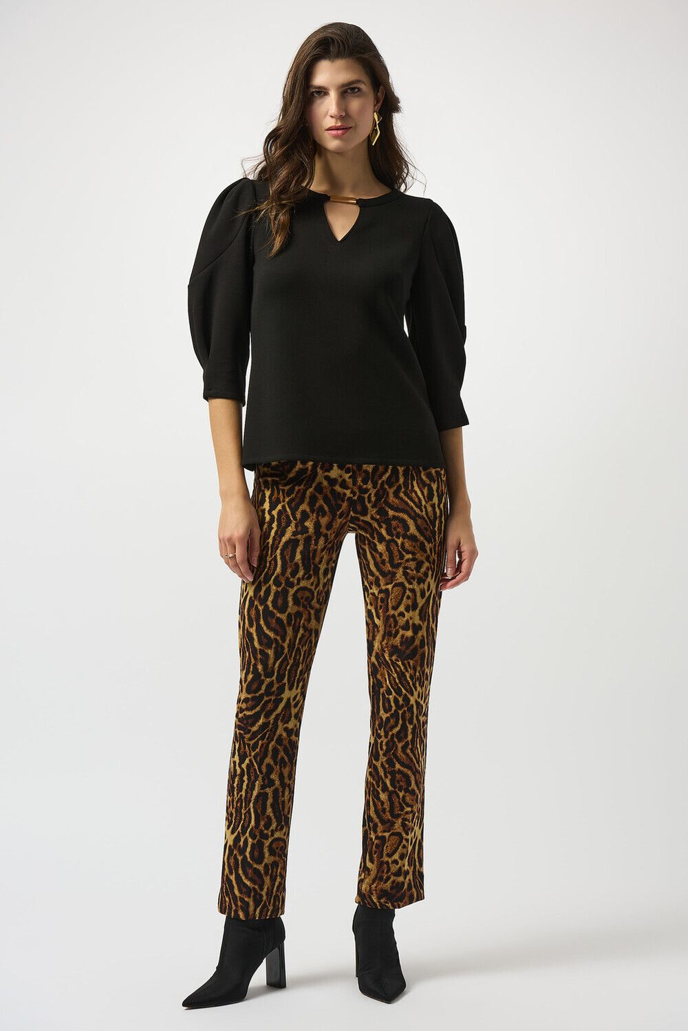 Chic Puff Sleeve Top w/ Gold Hardware , Color: Black, Size: 8