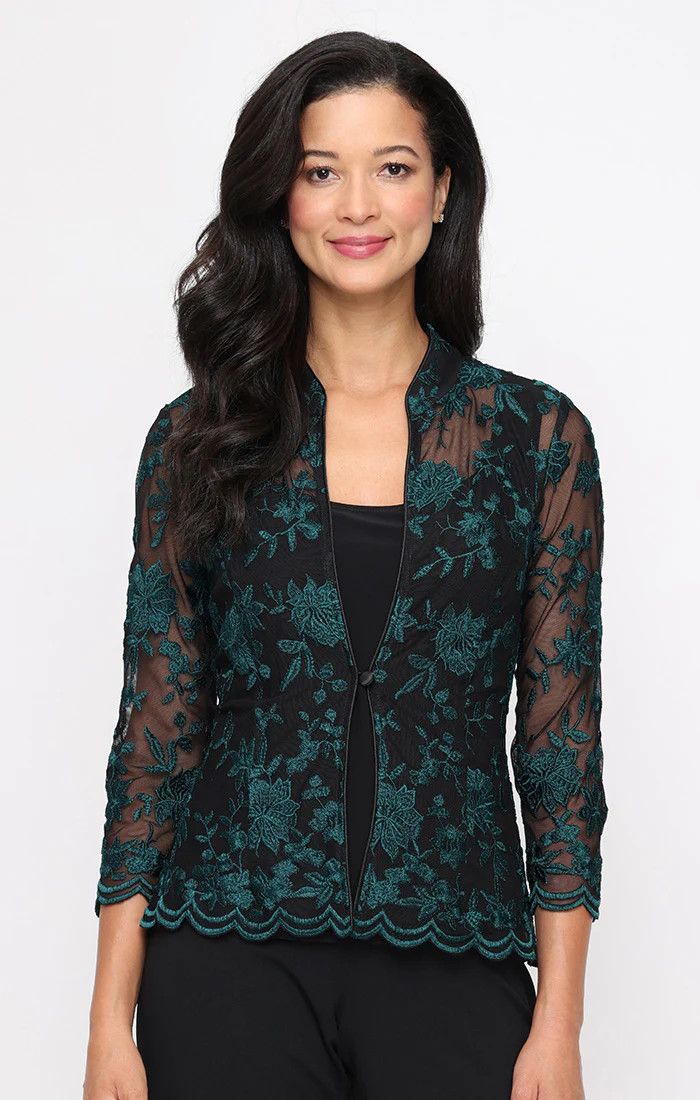 Twin Set Embroidered Lace Jacket, Color: Emerald/ Black, Size: S