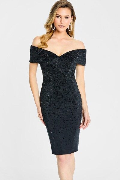 Off-Shoulder Stone Accent Mini, Color: Black, Size: 10