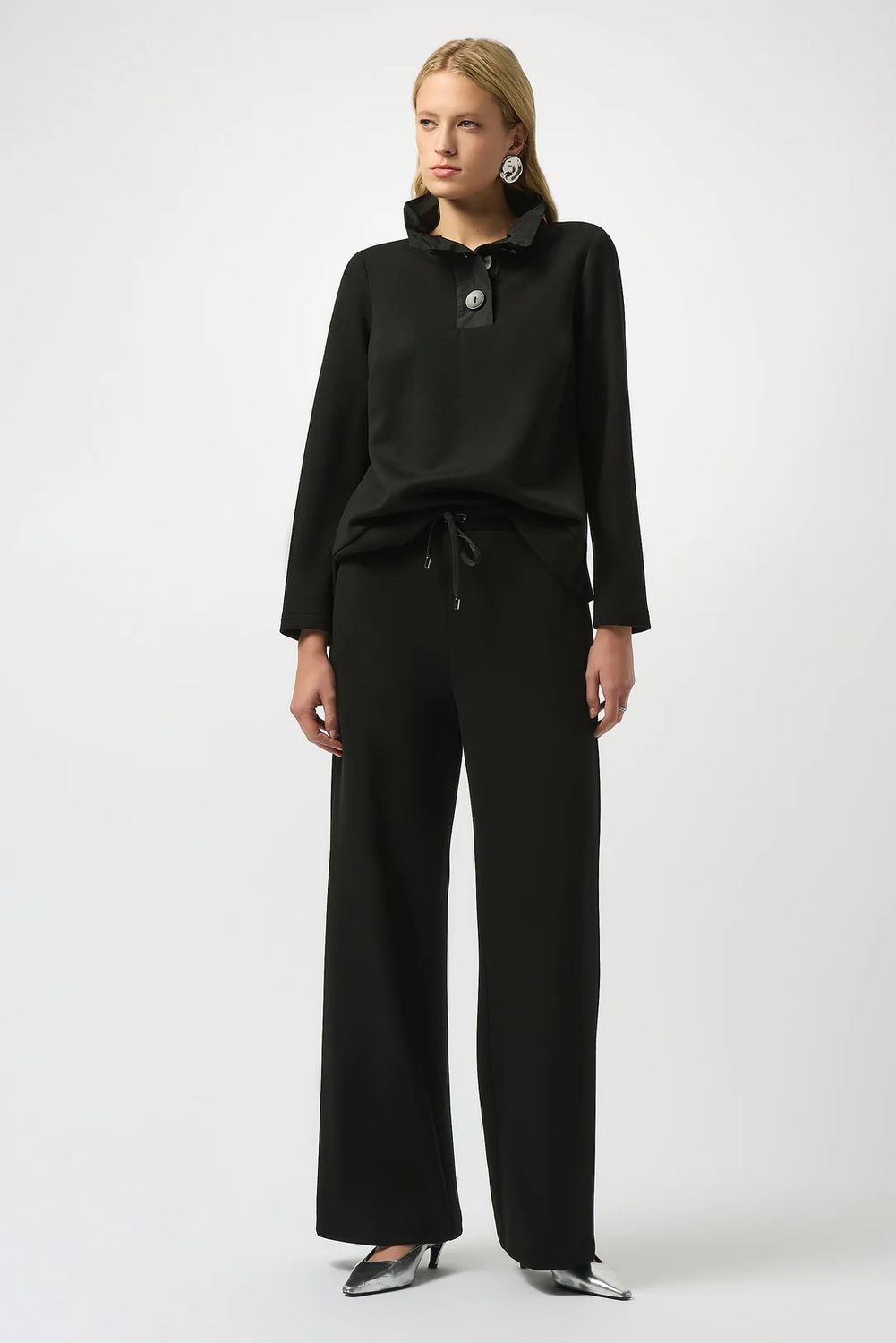 Collard Casual Button Sweater , Color: Black, Size: 8