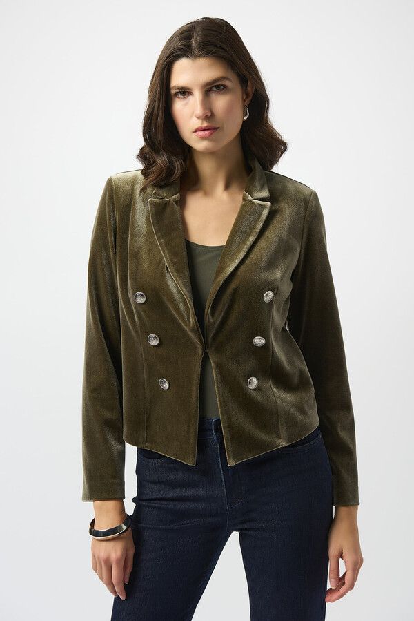 Velvet Double Breast Blazer , Color: Khaki, Size: 6