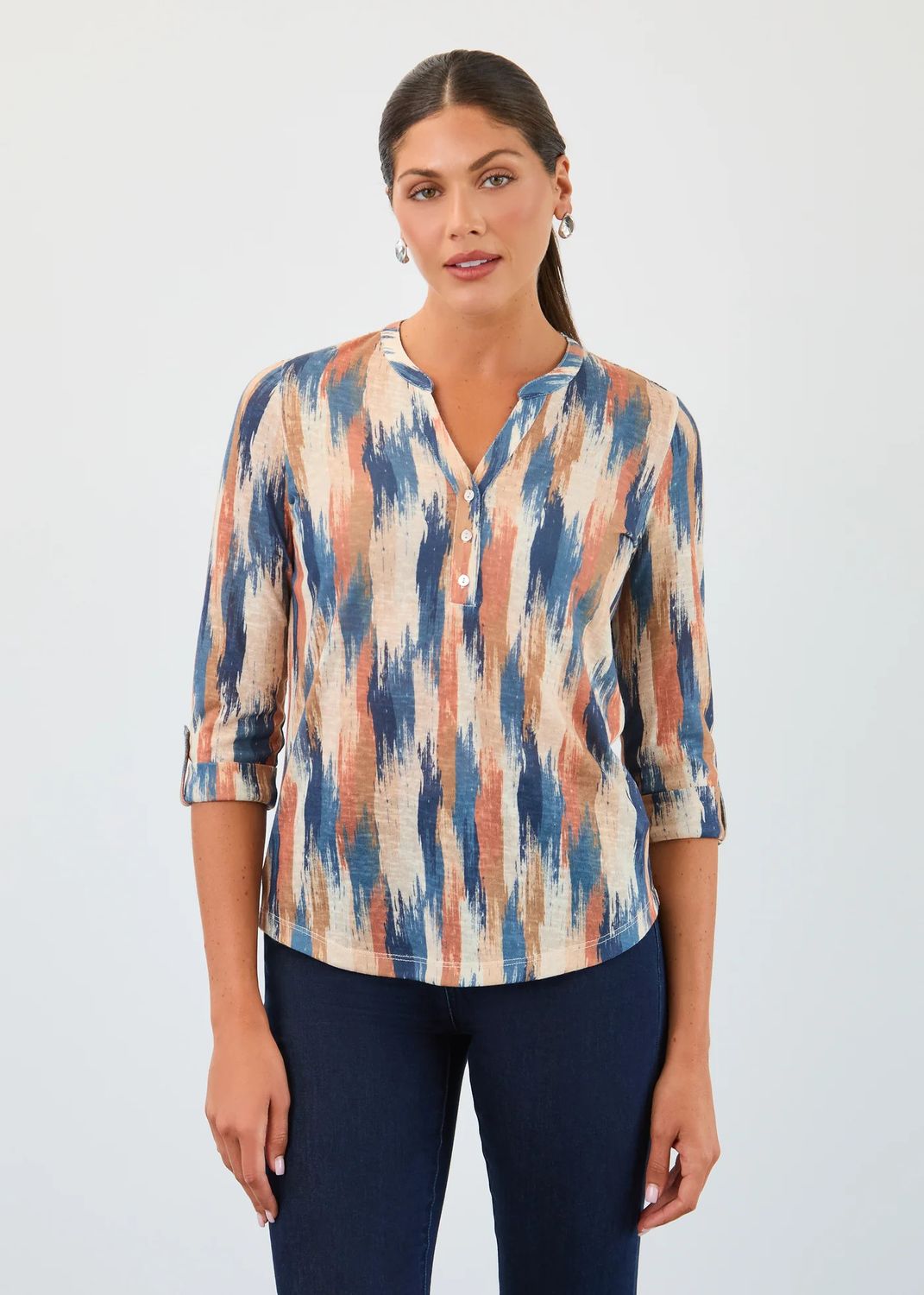 Henley Botany Patch Print Top, Color: Catalyst, Size: XS