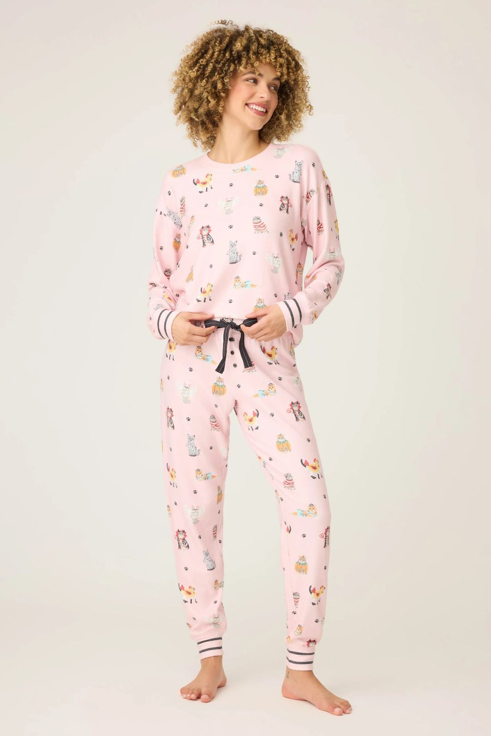 Feline Spookie Cat 2pc Pj Set , Color: Ballet Pink, Size: XS