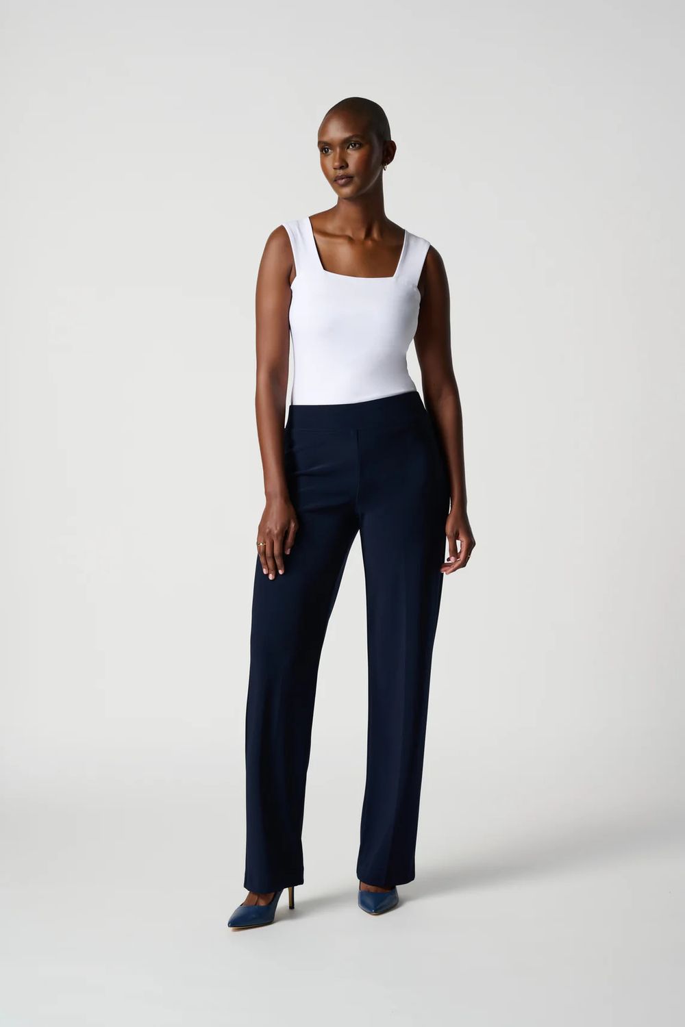 High-Waisted Wide- Leg Pocketless Pant , Color: Mid-Night Navy, Size: 8