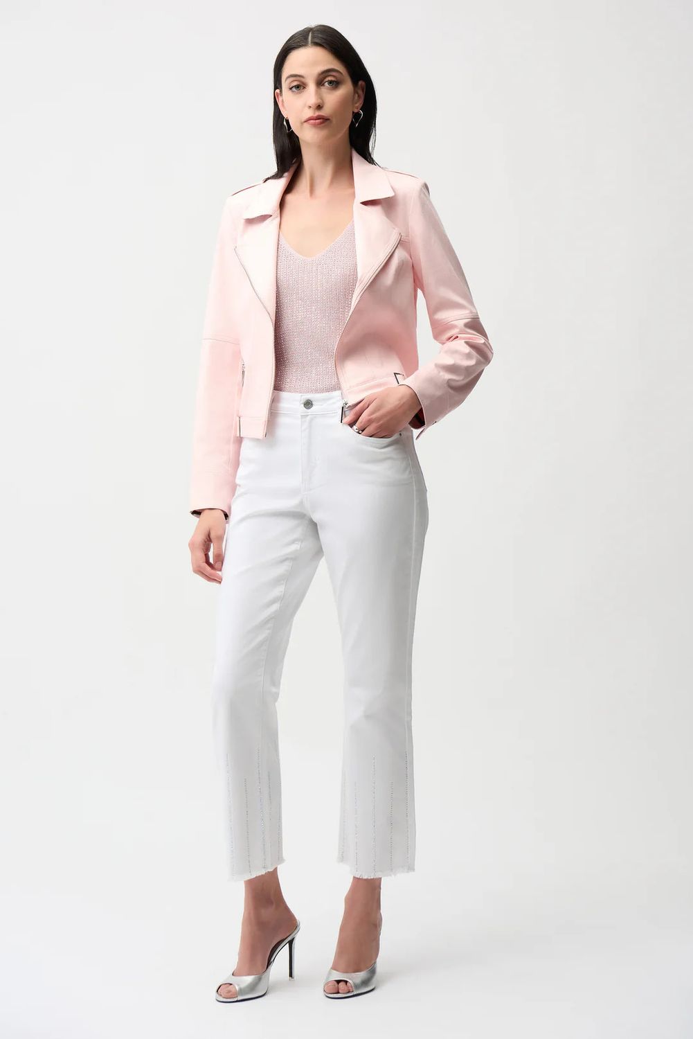 Fitted Decorative Buckle Moto Jkt., Color: Petal Pink, Size: S