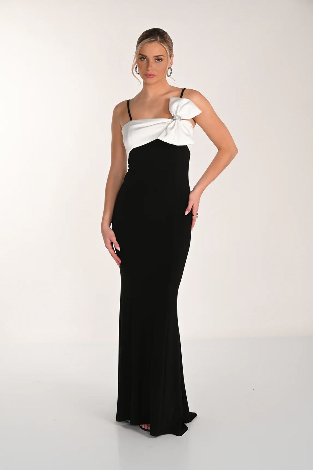 Formal Sleek Jersey Gown , Color: Black/ Cream, Size: 8