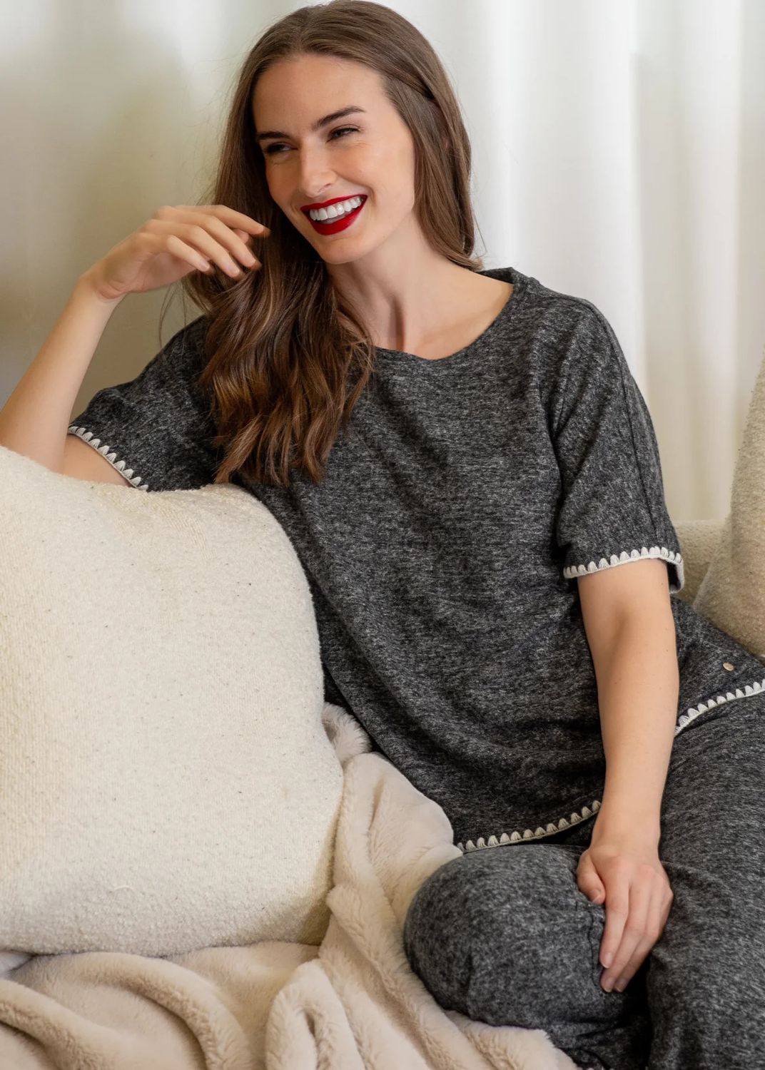 Brushed Blanket Lounge T-Shirt , Color: H.Black, Size: S