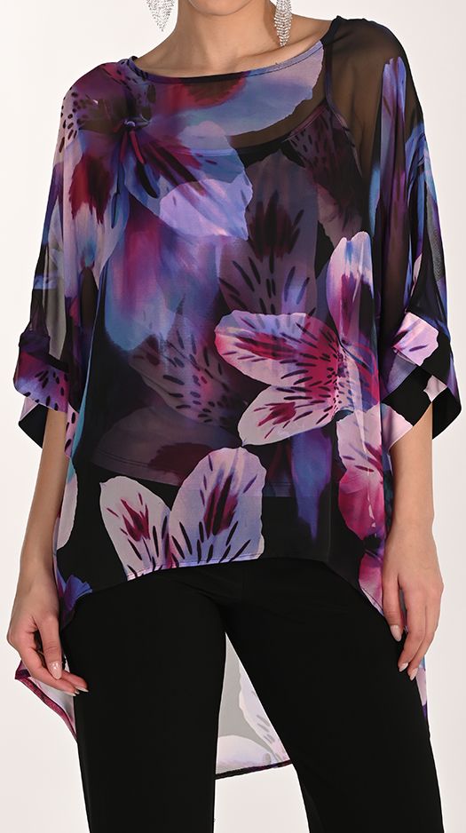 Floral Pullover with Kimono Sleeves 