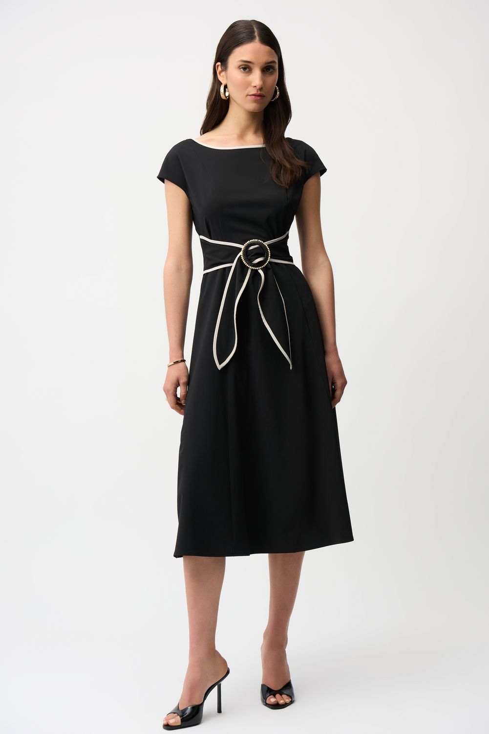 Fit &amp; Flare Boat Neck Midi, Color: Black/ Moonstone, Size: 8