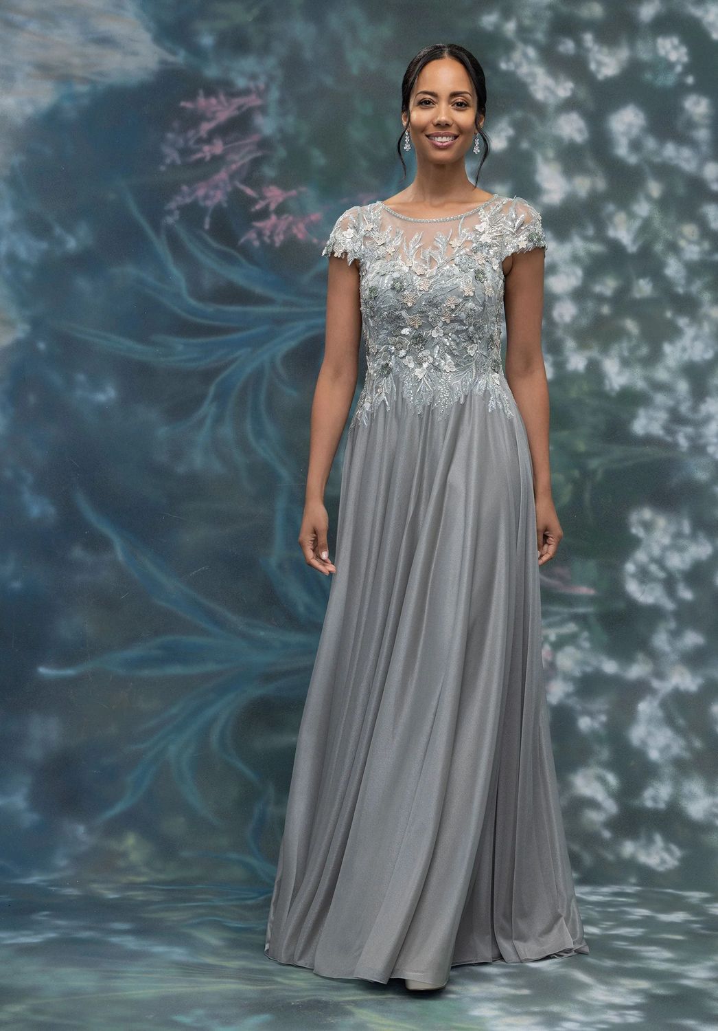 Deb 3D Beaded Crystal Shimmer Gown , Color: Sage, Size: 8