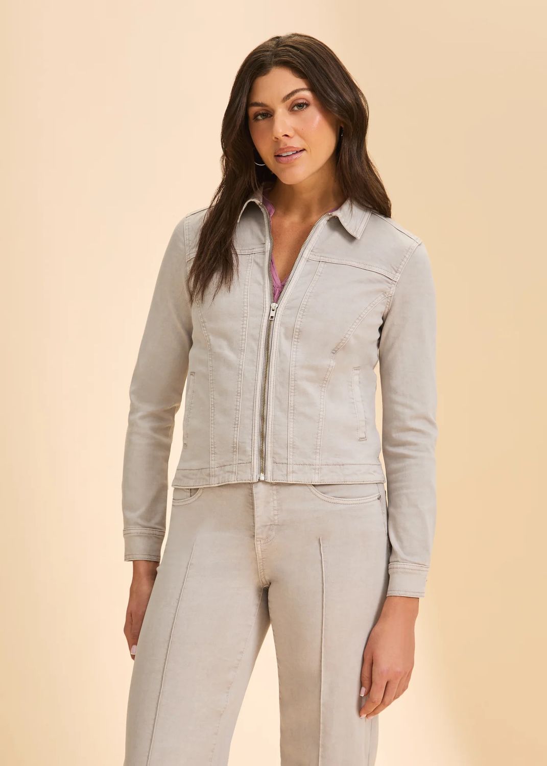 Collard Cotton Mix Zip Jkt , Color: Grey, Size: S