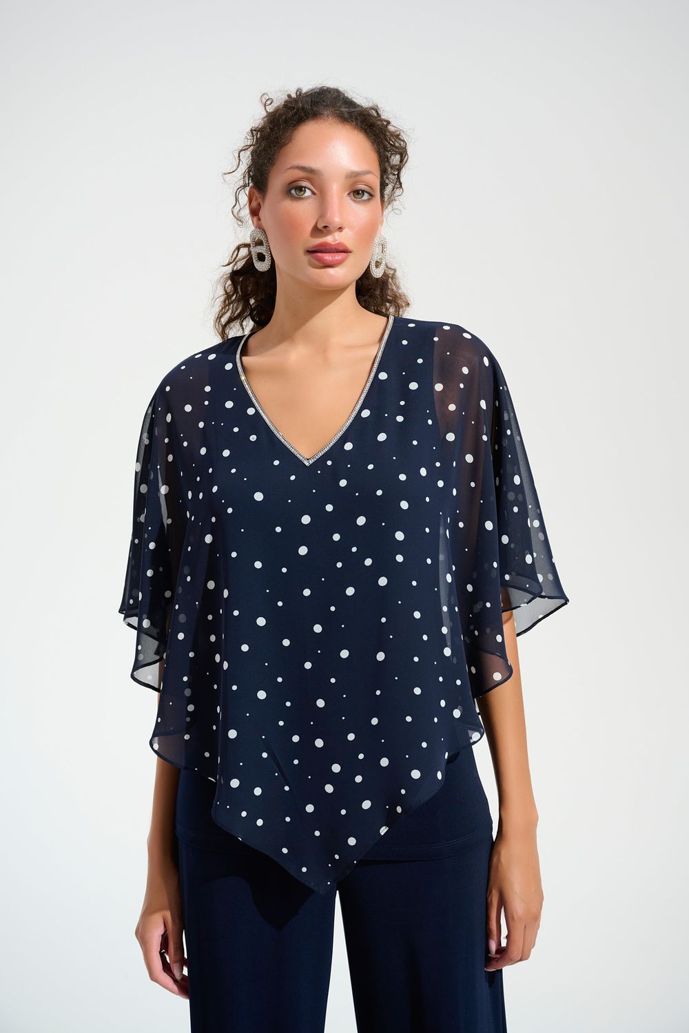 Polka Dot Flutter Cape Top, Color: Midnight/ Vanilla, Size: 8