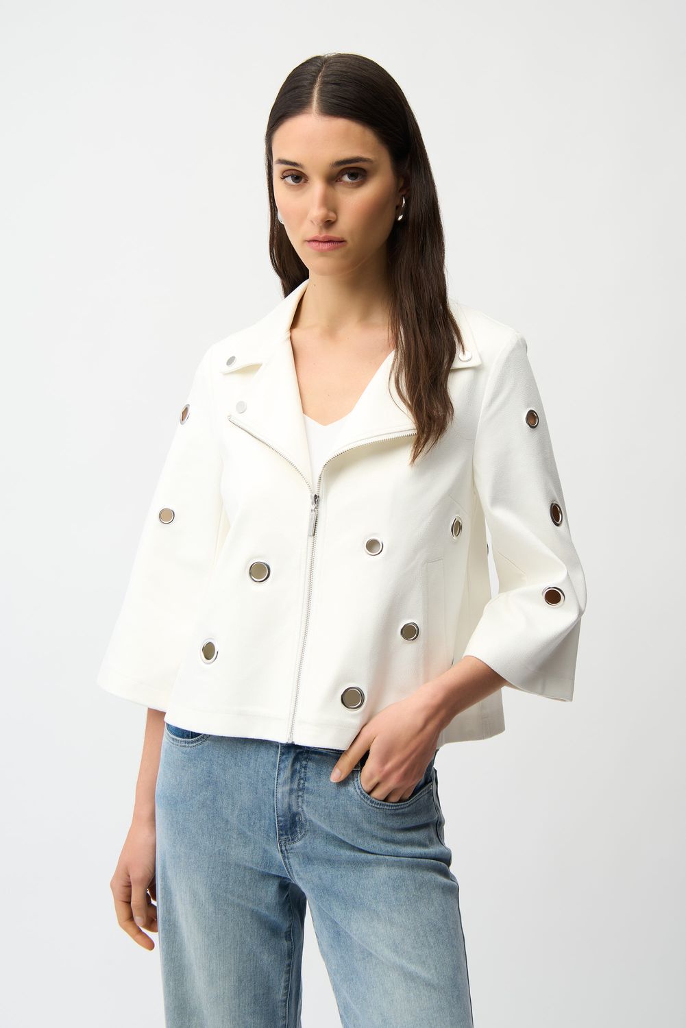 Faux Suede Grommet Swing Jkt., Color: Vanilla, Size: S