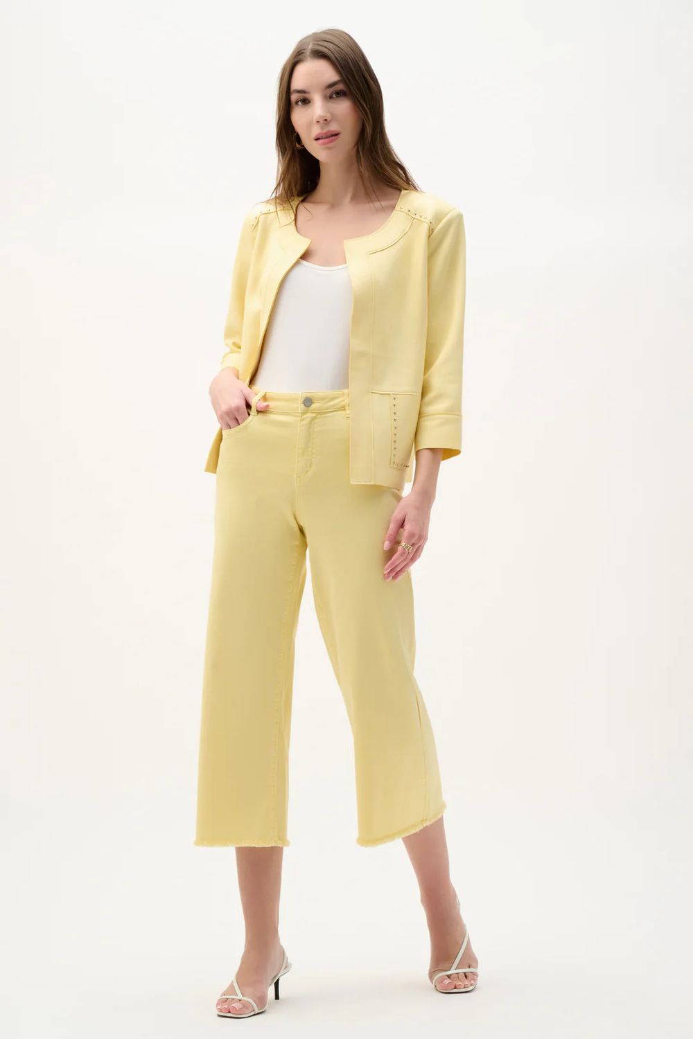 Boxy Studded Yoke Detail Jkt., Color: Mellow Yellow, Size: S