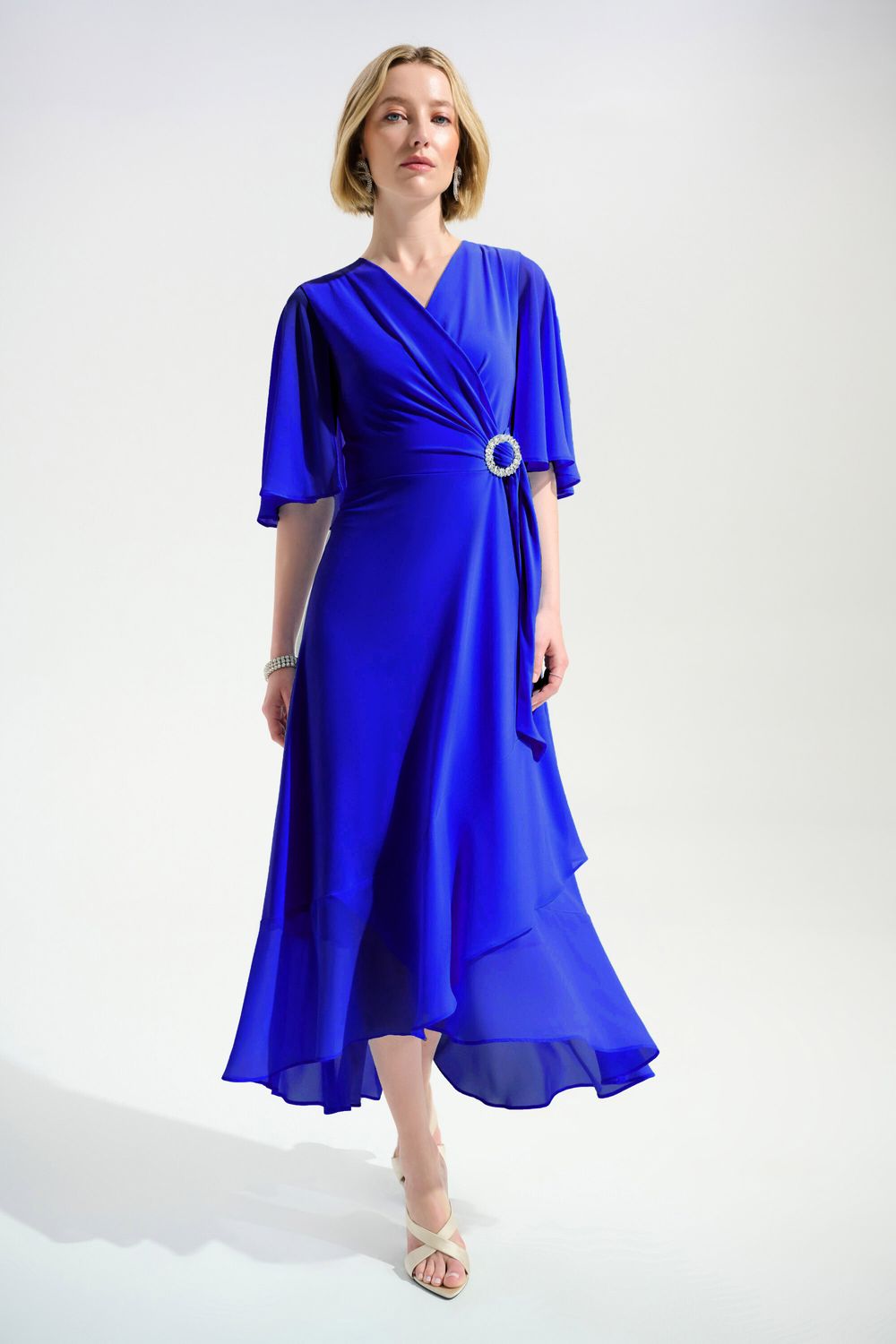 Flutter Sleeve Wrap Dress, Color: Royal Sapphire, Size: 10