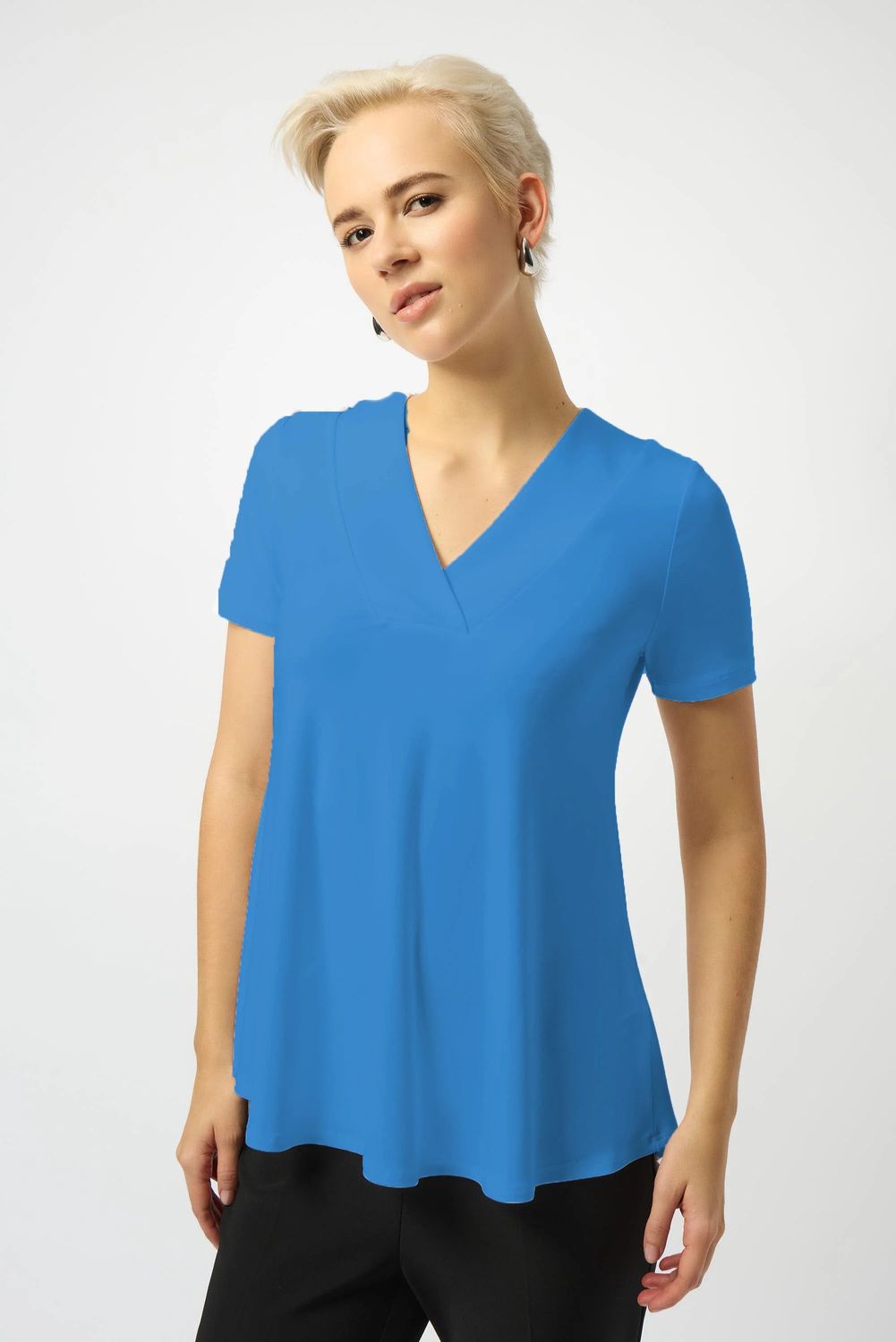 Silk Knit Flare Top, Color: Harbor Blue, Size: 16