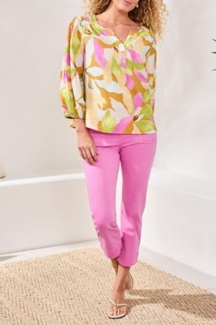Smocked Yoke 3/4 Sleeve Blouse, Color: Wisteria, Size: S