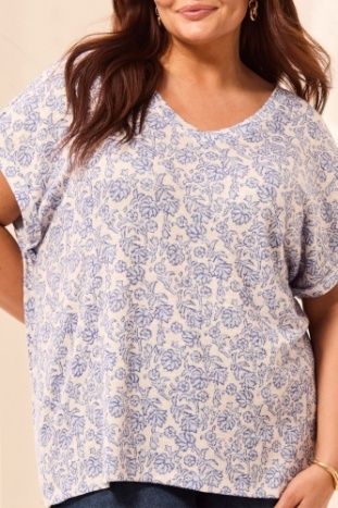 2 Way Wear Printed T-Shirt , Color: Salt Water, Size: 1x