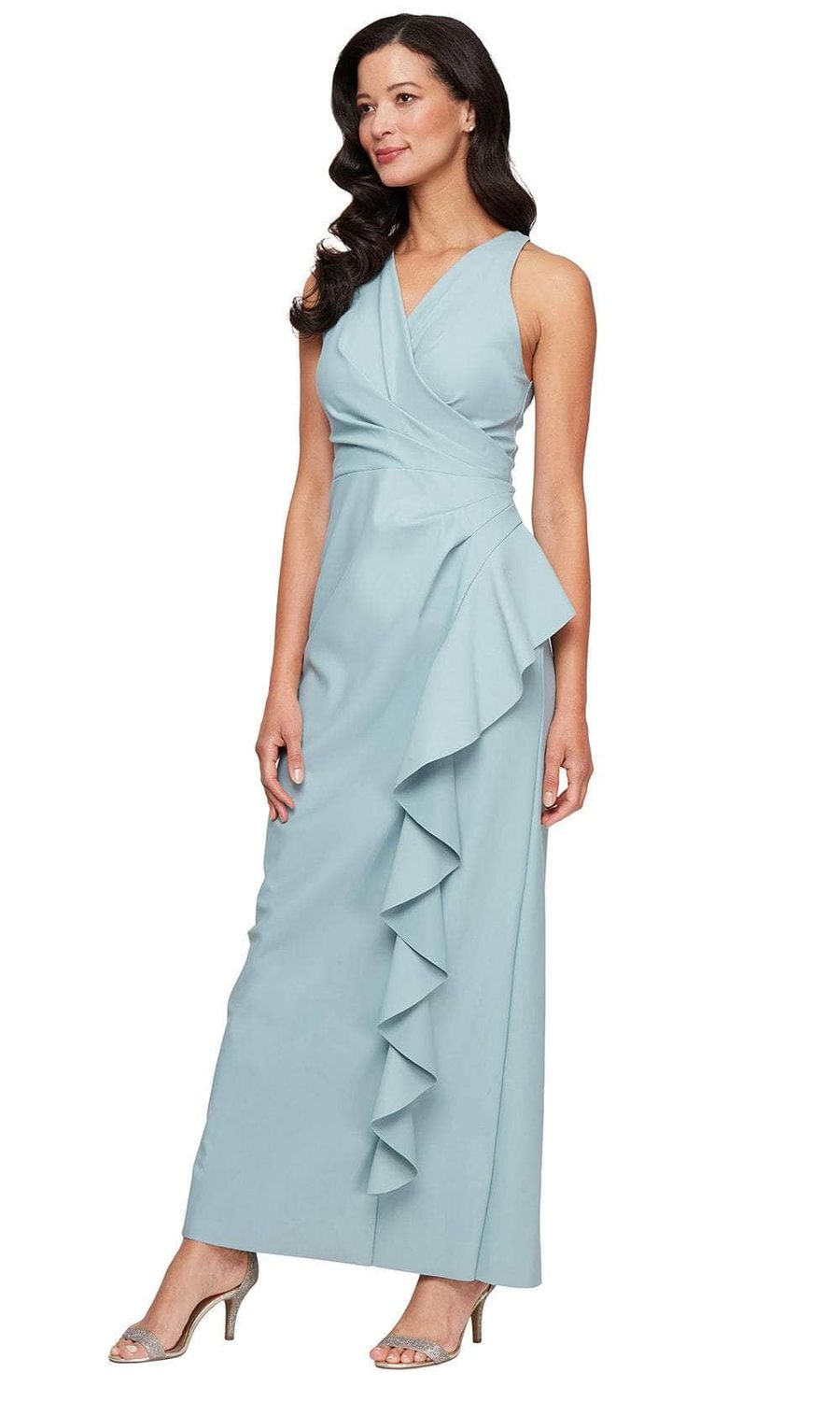 Halter Cascading Ruffle Detail Dress, Color: Ice Sage, Size: 8