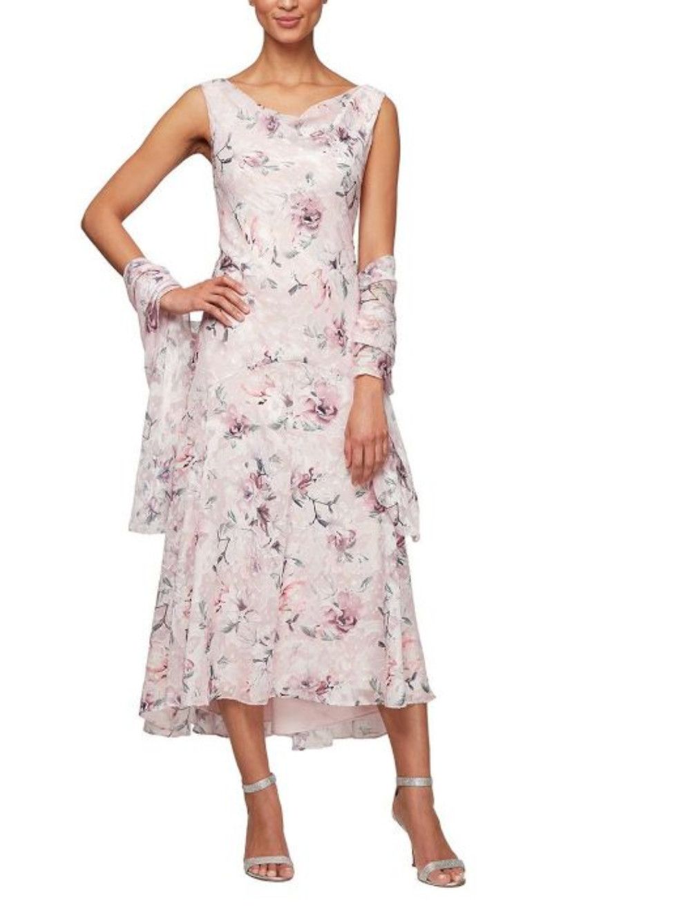 Floral A-Line Summer Dress w/ Shawl, Color: Blush/ Multi, Size: 12