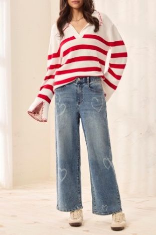 Curvy Print Ankle Jean , Color: Blue Heart, Size: 6