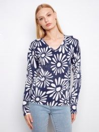 Reversible V-neck Print Sweater, Color: Nautic, Size: S