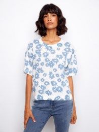 Short Sleeve Print Reversible Sweater, Color: Petals, Size: S