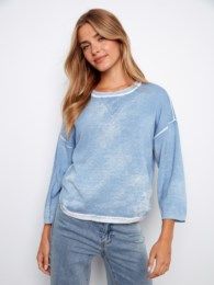 Rounded Hem Cotton Sweater , Color: BlueBell, Size: M