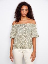 Off Shoulder Print Blouse, Color: Prisma, Size: S