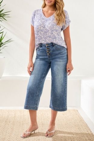 Button Fly Crop Jean , Color: Pebble Blue, Size: 8