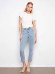 Slim Leg Embroidered Crop Jean , Color: Lt. Blue, Size: 4