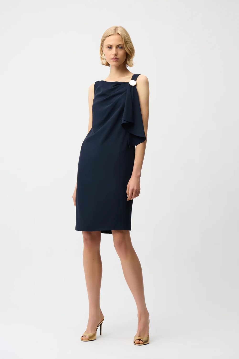 Shift Dress w/ Asymmetrical Neck, Color: Midnight Blue, Size: 10