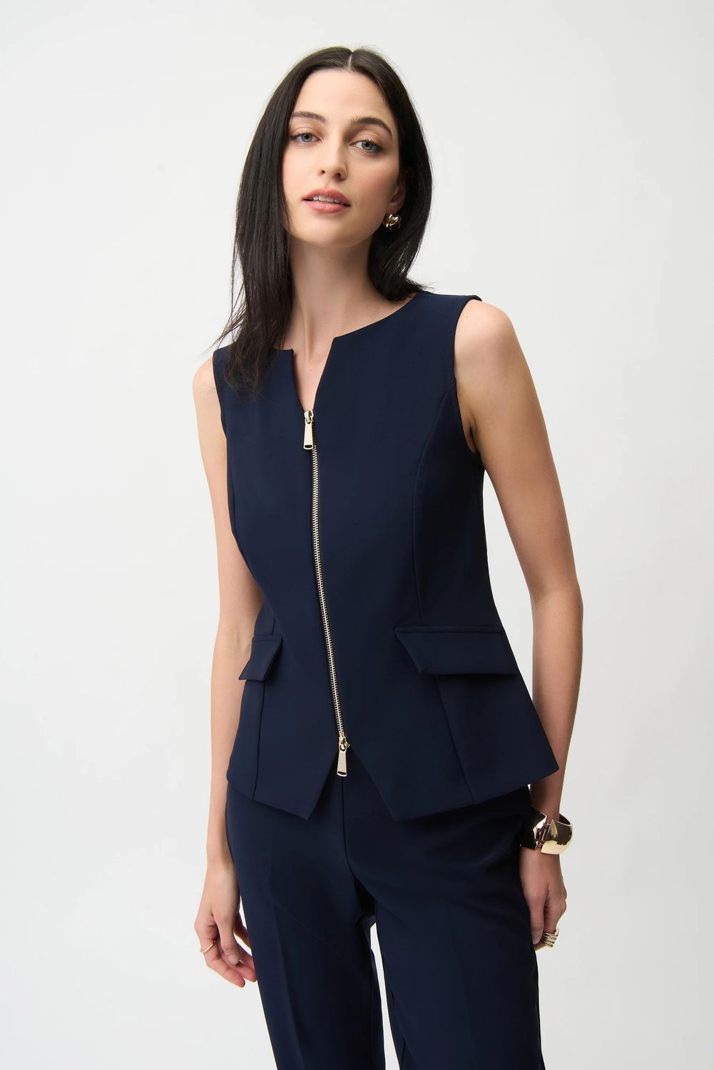 Fitted Vest w/ Front Zip, Color: MidNight Blue, Size: 10