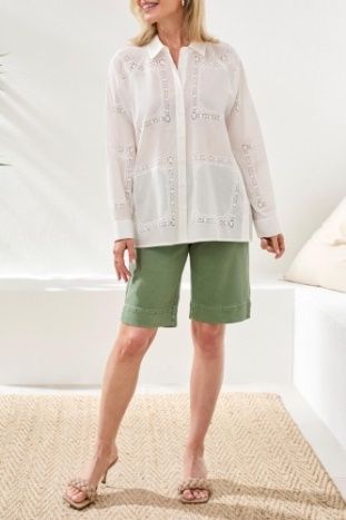 Placket Side Detail Button Blouse , Color: White, Size: M
