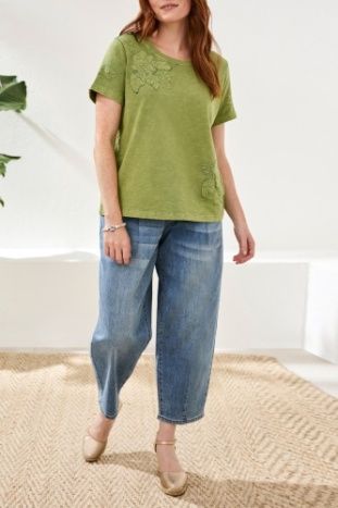 Embroidered Applique T-Shirt , Color: Kiwi Zest, Size: S