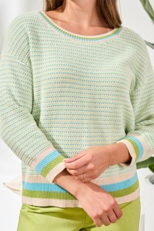 Scoop Neck Stripe Sweater, Color: Mint/ Leaf, Size: S