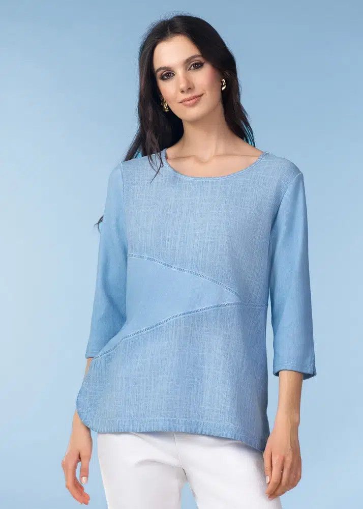Soft Panel Scoop Neck Top, Color: Blue, Size: S