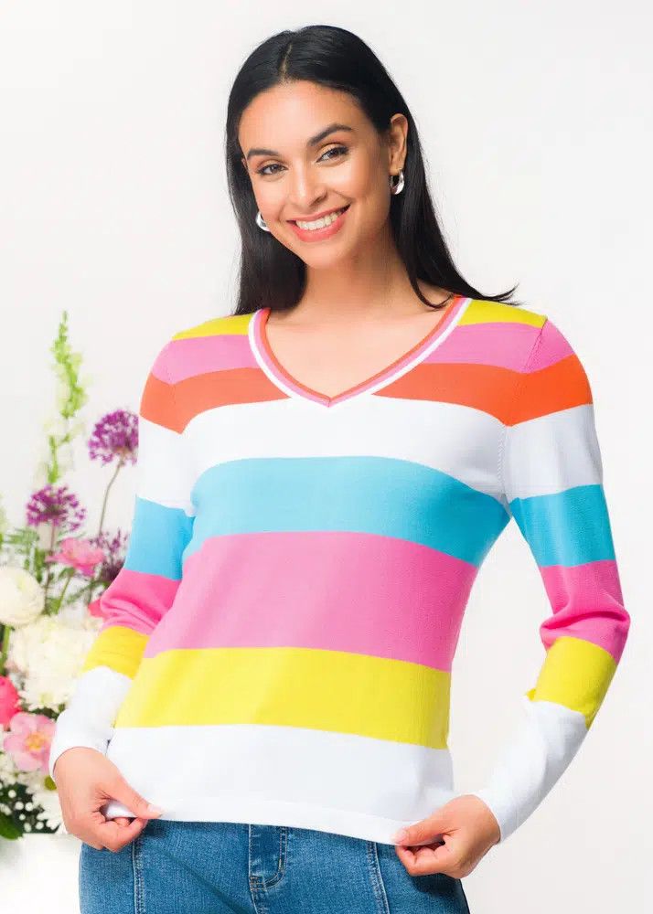Stripe V-Neck Sweater , Color: Sample, Size: S