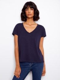 Cotton Drop Shoulder T-Shirt , Color: Navy, Size: S