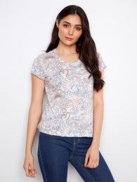 Round Neck Print T-Shirt , Color: Chintz, Size: S