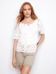 Reversible Short Sleeve Crochet Sweater , Color: White, Size: S