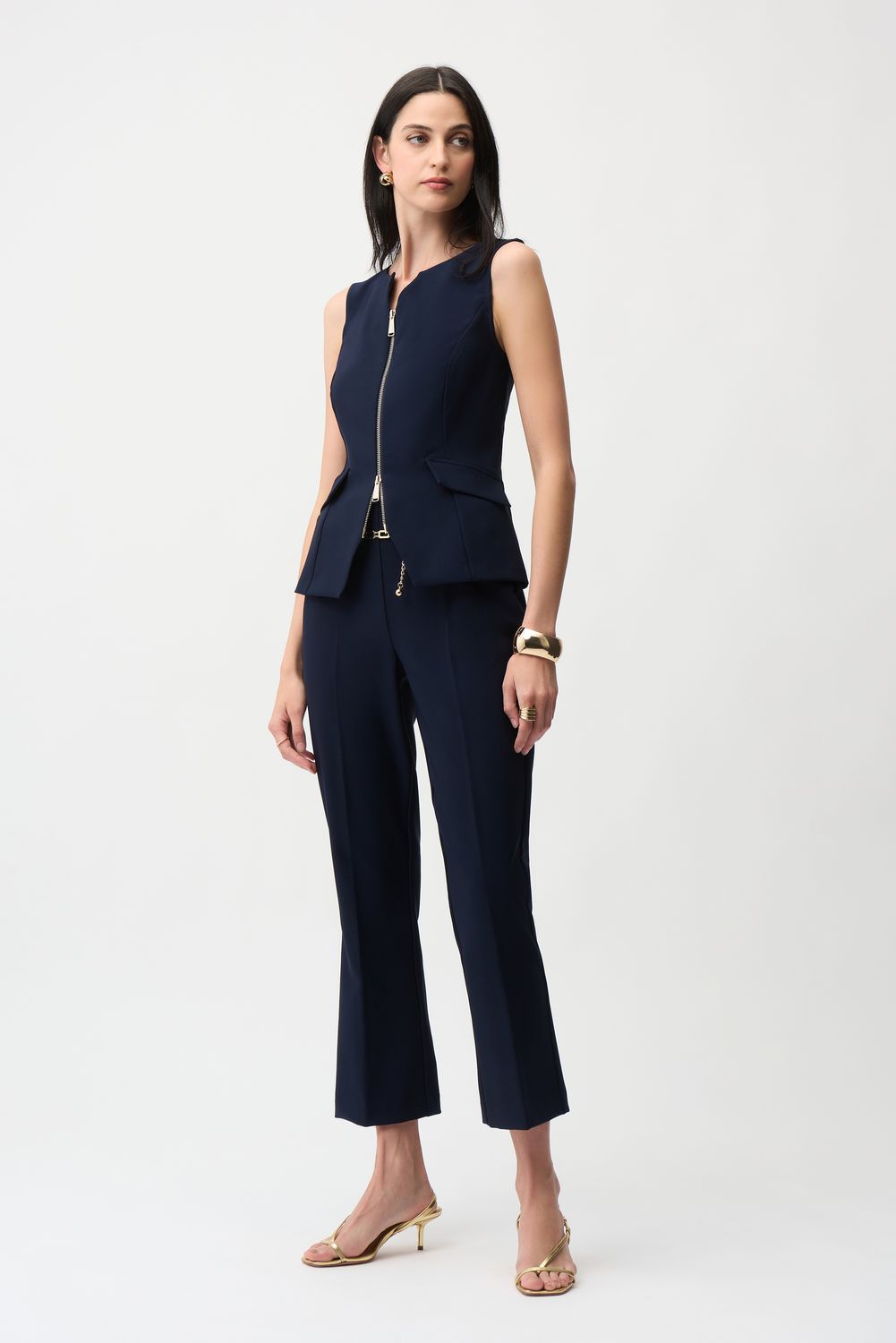 2Pc Vest/ Belted Crop Pant Set, Color: Midnight, Size: 10