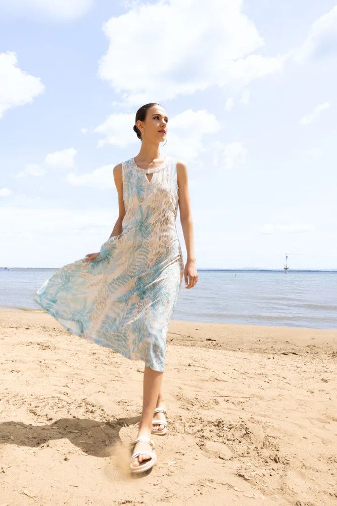 Aline Multi Colour Dress, Color: Blue/ Beige, Size: S